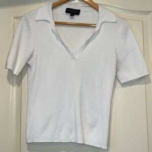 White Cropped V-Neck Feminine Collared Top